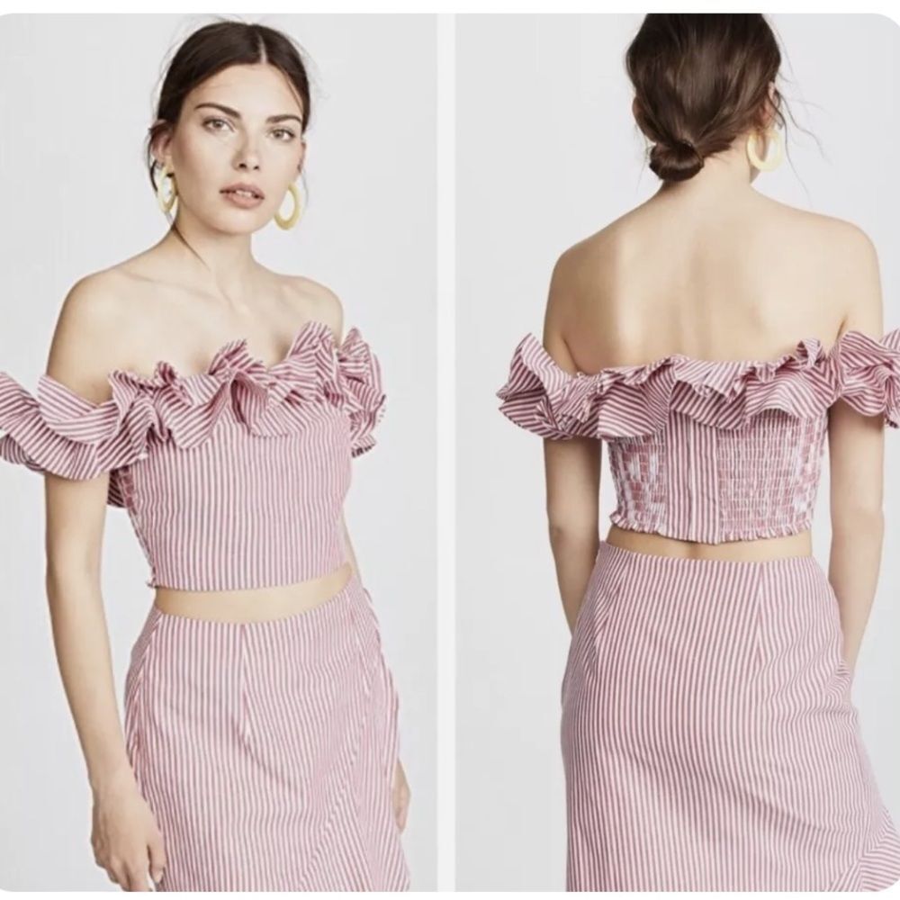 WAYF Off Shoulder Crop Stripe Red & White Top for Free People